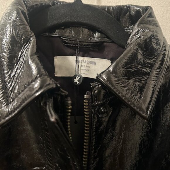 One Teaspoon Rich BLACK OUT Patent Leather Lined Zip Shimmer Short JACKET NWT - Picture 3 of 16